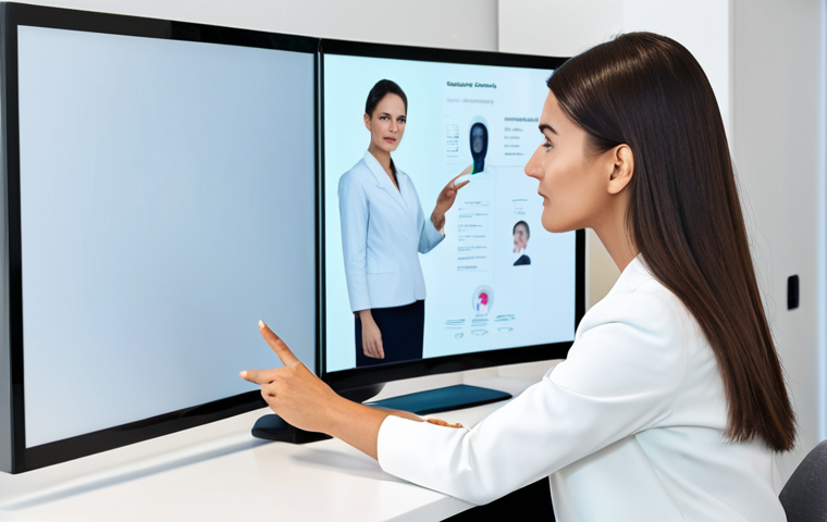 A professional female beauty consultant, fully clothed in a modest business dress, attentively guiding a female client through an AI-powered skin analysis on a large, sleek digital screen in a minimalist, brightly lit modern beauty consultation room. The consultant gestures towards the screen with well-formed hands while maintaining natural eye contact with the client, who is also fully clothed in appropriate attire and seated comfortably. The scene emphasizes personalized advice blending technology and human touch. Perfect anatomy, correct proportions, natural pose, proper finger count, natural body proportions, professional photography, high quality, safe for work, appropriate content, family-friendly.