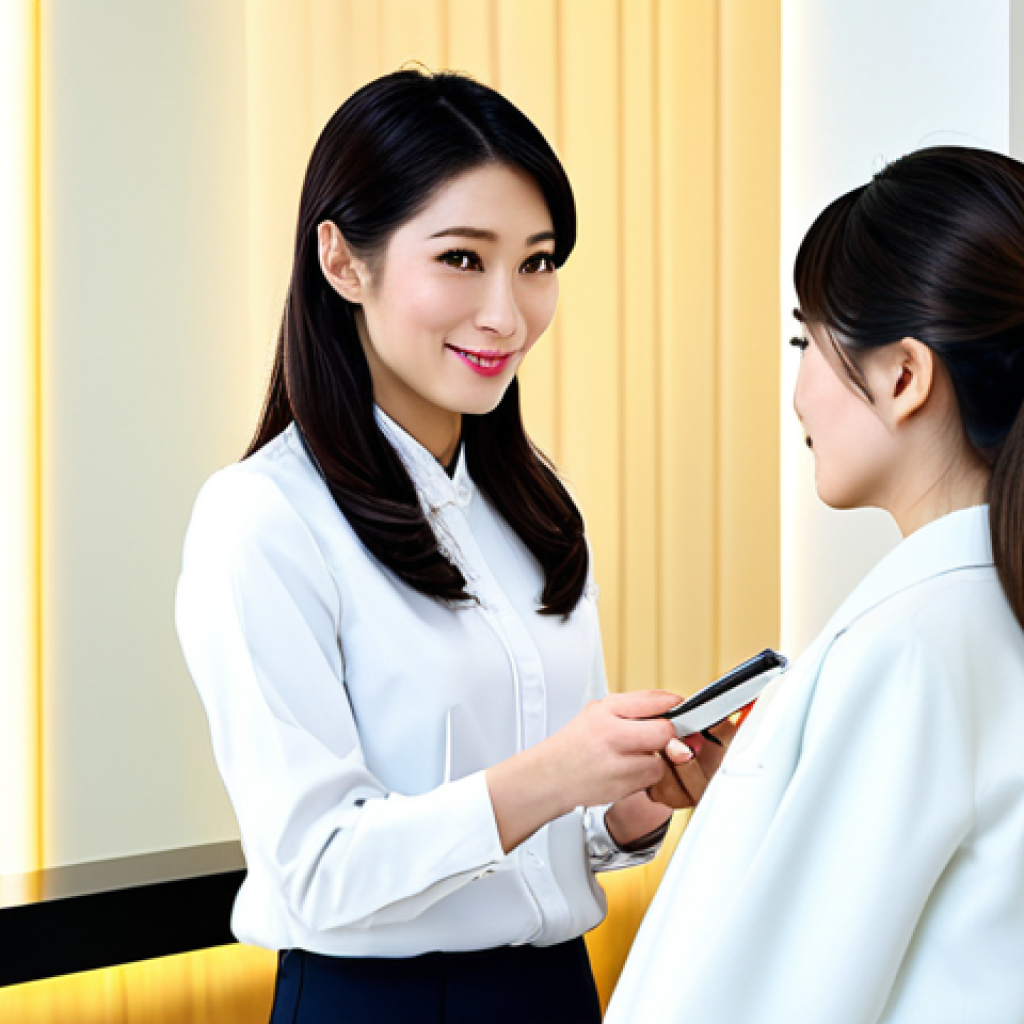 **
"A professional Japanese beauty consultant in a modest, stylish business outfit, advising a client in a modern, brightly lit salon, fully clothed, appropriate attire, safe for work, perfect anatomy, natural proportions, professional portrait, high quality, family-friendly."
**