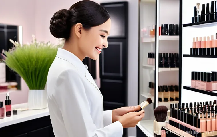 뷰티컨설턴트 이직 시 고려사항 - **Prompt:** A vibrant, futuristic beauty counter scene. A diverse group of customers, including wome... 뷰티컨설턴트 이직 시 고려사항 - **Prompt:** A vibrant, futuristic beauty counter scene. A diverse group of customers, including wome...