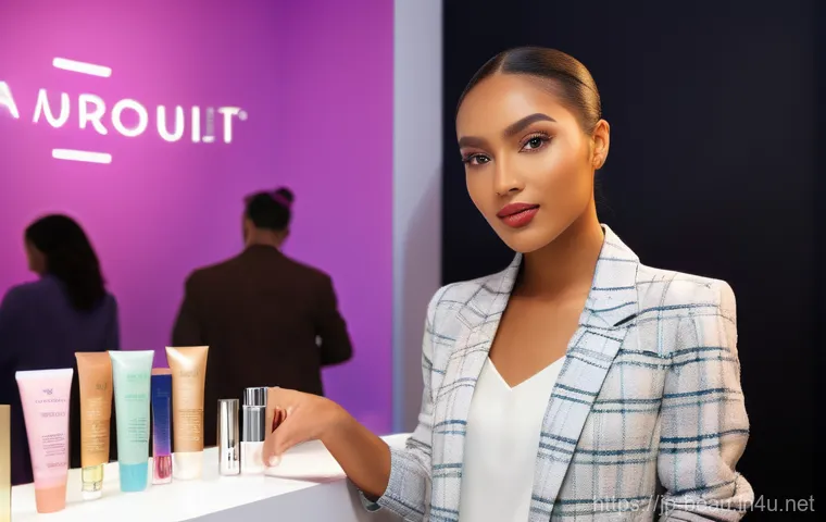 뷰티컨설턴트 국내외 시장 비교 - A professional and warm Japanese beauty consultant, a woman in her 30s with elegant, natural makeup,...