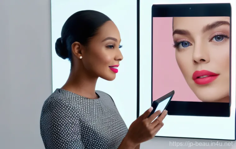 뷰티컨설턴트 필수 도구 리뷰 - A cheerful female beauty consultant in her early 30s, with a friendly smile, is dressed in a smart, ...