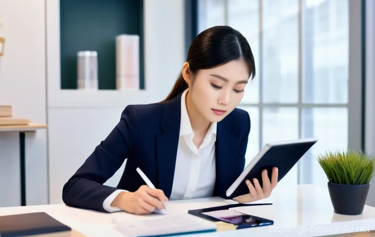 뷰티컨설턴트 연봉 평균 분석 - **Prompt:** A vibrant, well-lit scene inside a high-end department store beauty counter. A Japanese ...