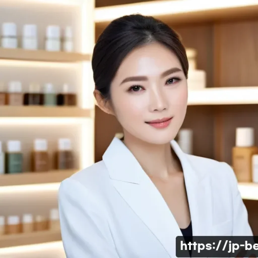 뷰티컨설턴트 취업 성공 전략 - A modern Japanese beauty consultant in a sleek, professional salon setting, attentively listening to...