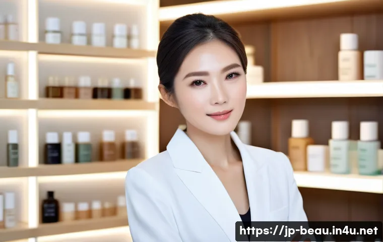 뷰티컨설턴트 취업 성공 전략 - A modern Japanese beauty consultant in a sleek, professional salon setting, attentively listening to...