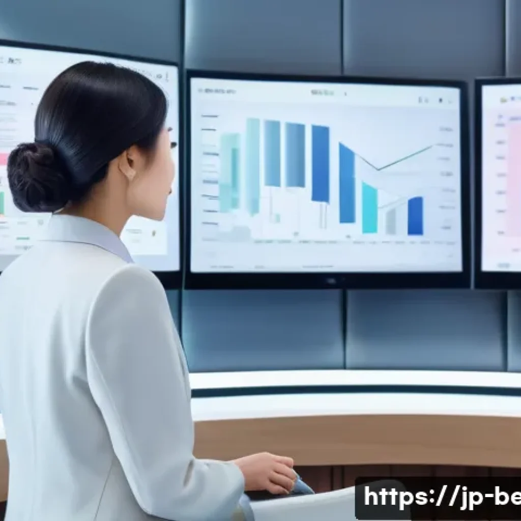 뷰티컨설턴트 관련 데이터 분석 - A modern Japanese beauty consultant in a sleek, stylish salon setting, analyzing customer data on mu...