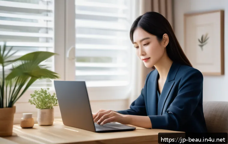 뷰티컨설턴트 국가별 직업 전망 - A modern beauty consultant conducting an online skincare consultation via laptop in a cozy, stylish ...