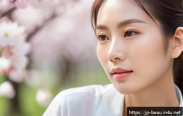 뷰티컨설턴트 최신 연구 성과 공유 - A serene and detailed close-up portrait of a Japanese woman with flawless, hydrated skin, gently app...