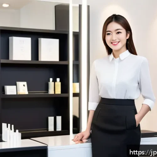 뷰티컨설턴트 관련 직무 스킬 학습법 - A modern Japanese beauty consultant in a stylish salon setting, attentively listening to a female cl...