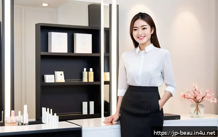 뷰티컨설턴트 관련 직무 스킬 학습법 - A modern Japanese beauty consultant in a stylish salon setting, attentively listening to a female cl...