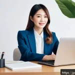 뷰티컨설턴트 직업 기술 역량 - A modern Japanese beauty consultant conducting an online skincare counseling session via video call ...