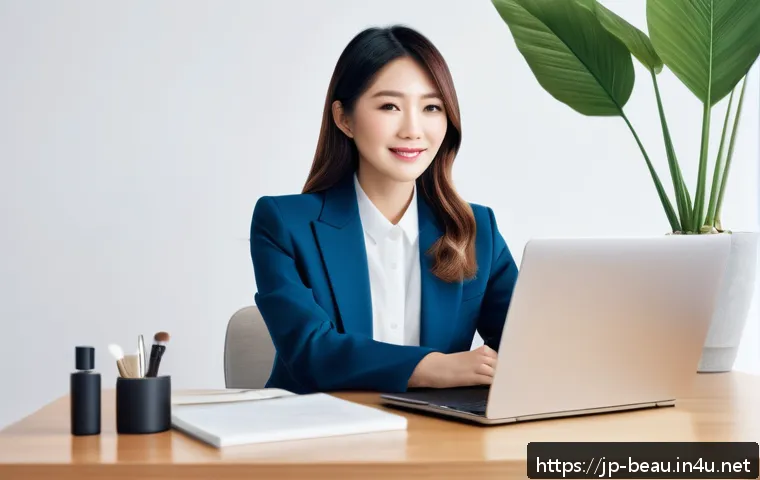 뷰티컨설턴트 직업 기술 역량 - A modern Japanese beauty consultant conducting an online skincare counseling session via video call ...