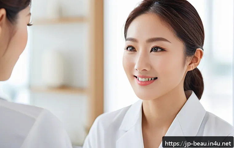 뷰티컨설턴트 실습 사례 연구 - A professional Japanese beauty consultant engaging attentively with a female client in a modern salo...