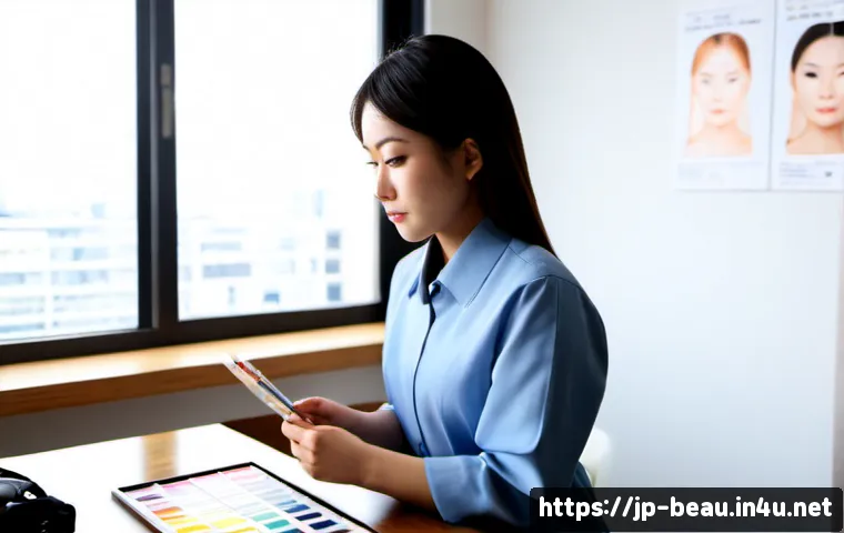 뷰티컨설턴트 자격증 시험 준비 사례 - Photorealistic beauty consultant certification exam preparation scene in a bright modern Japanese ap...