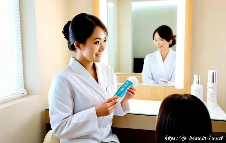 뷰티컨설턴트 자격증 활용 사례 연구 - Photorealistic Japanese beauty consultant conducting a personalized skincare consultation with an ad...